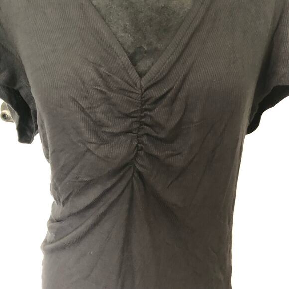 INC International Concepts Women's Ribbed Ruched Top V-Neck Short Sleeve Large - Picture 4 of 9